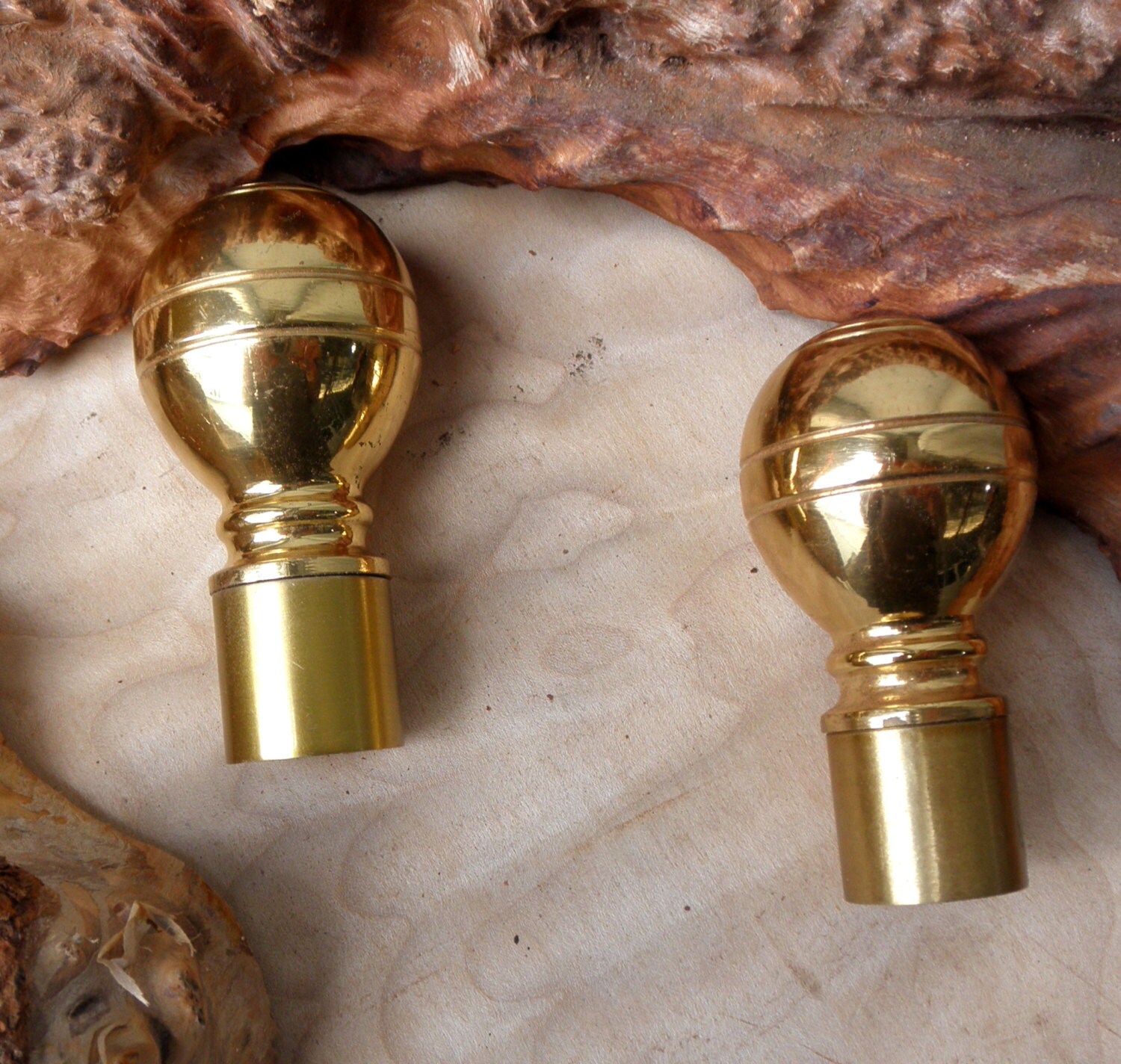 2 Cast Brass Ball Cane Walking Stick Handles with Sleeve