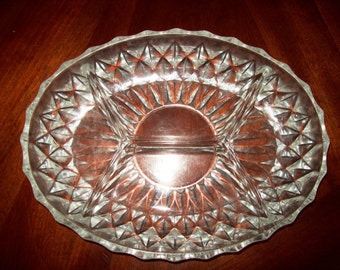 Oval Cut Glass Divieded by 4 Relish Dish