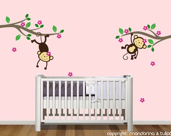 Vinyl Wall Decal Mural Monkey nursery wall decal sticker vinyl tree branch jungle decals