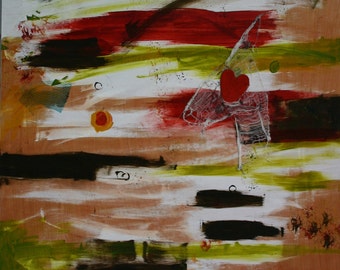 Abstract WOW Painting HUGE Outsider Art RAW 32x48-1/2