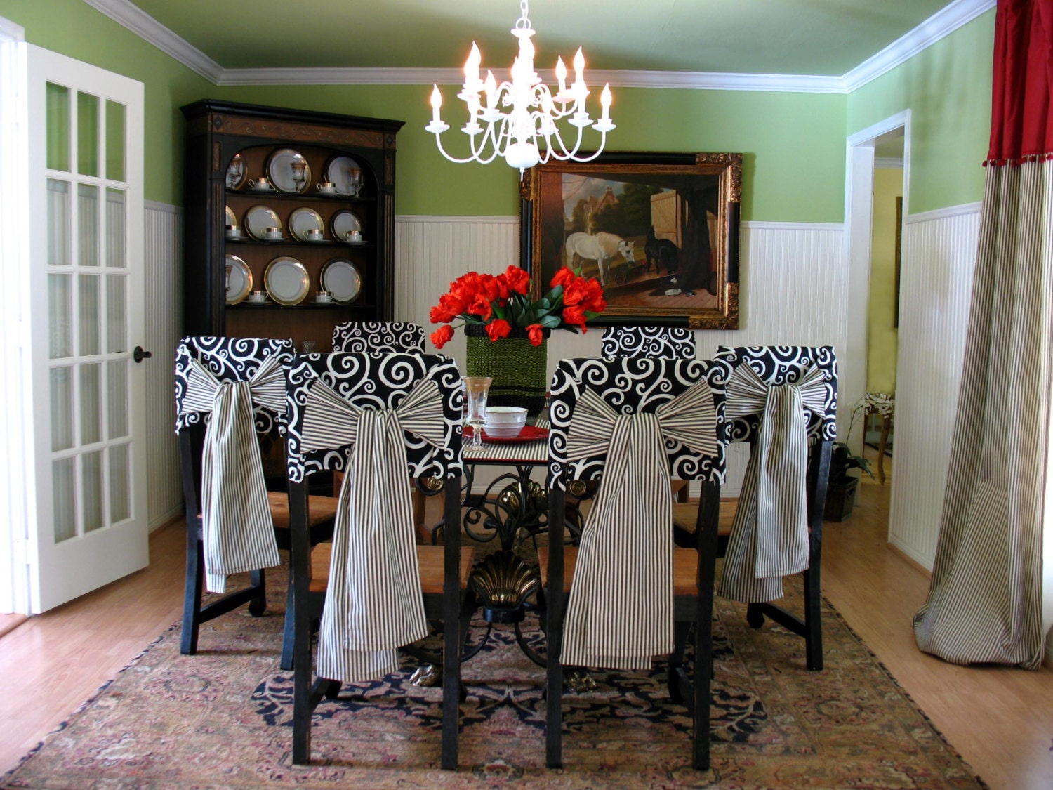 Shabby chic french country black and white chair covers for