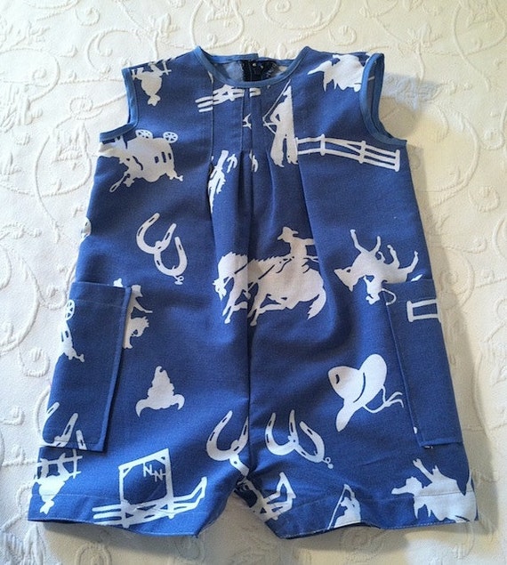 Baby Boy Cowboy Print Blue Romper John Shortall