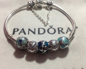 Pandora Charm Bracelet with threaded mixed materials beads