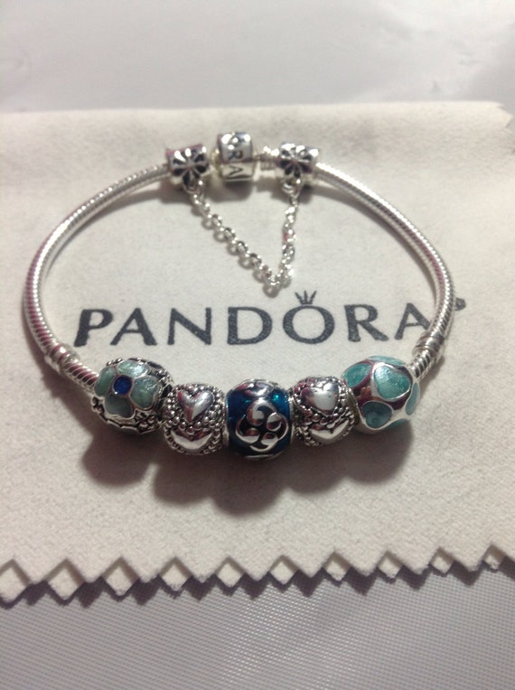 Pandora Charm Bracelet with threaded mixed materials beads