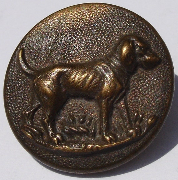 Buttons Antique Metal Picture Button Puppy Dog Puppy