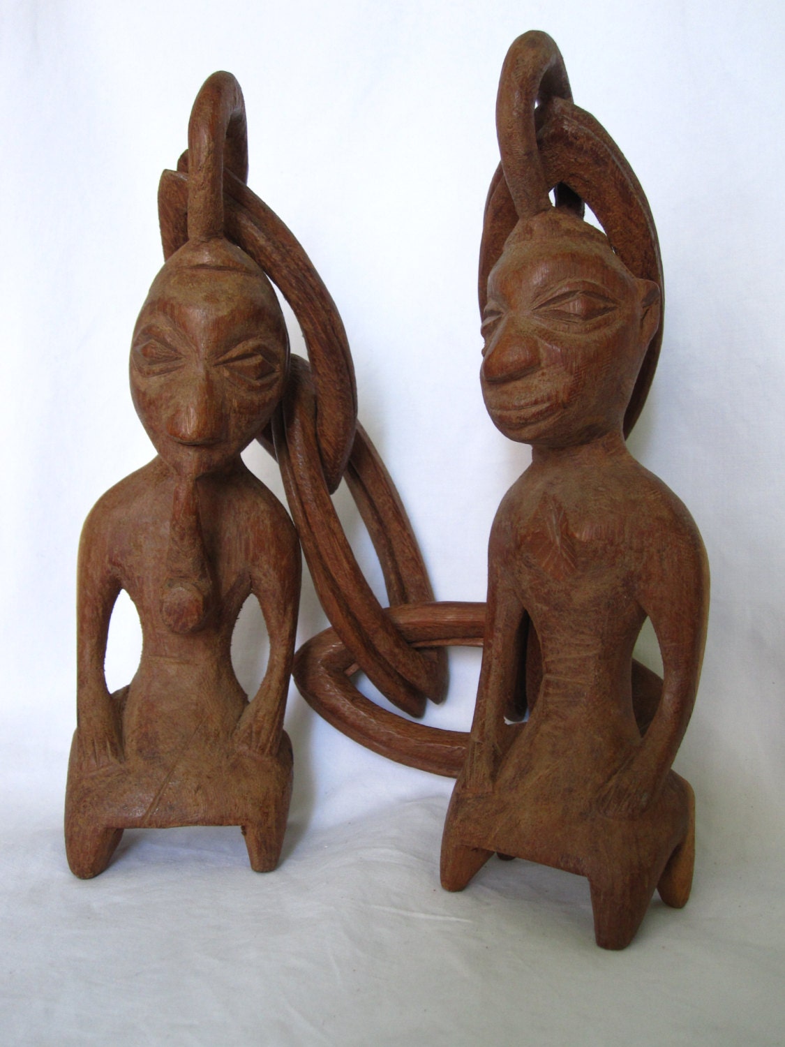 Vintage African Wooden Carved Male Female Figurines Connected