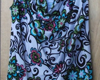 Multicolor Cowl Neck Sleeveless Top