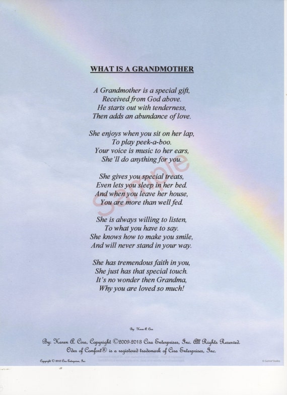 Five Stanza What Is A Grandmother Poem shown on