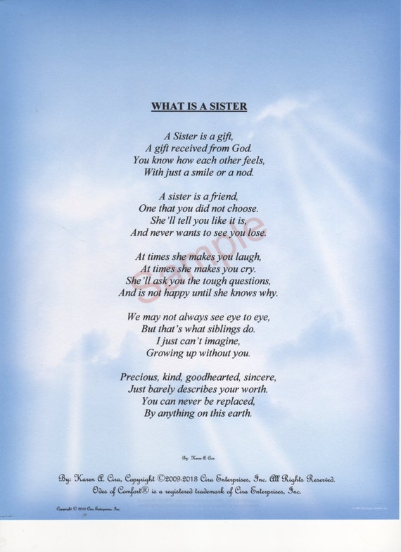 Five Stanza What Is A Sister Poem shown on