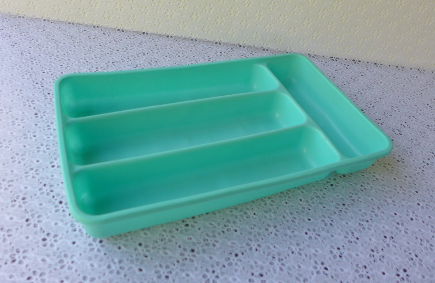 Vintage Silverware Tray Utensil Kitchen Lustro Ware Aqua Mint