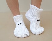 Knit Owl Slippers, White Slippers, Soft Slippers, Knit Slippers, House Slippers, Unisex Knit Owl Slippers, White Slippers, Soft Slippers, Knit Slippers, House Slippers, Unisex