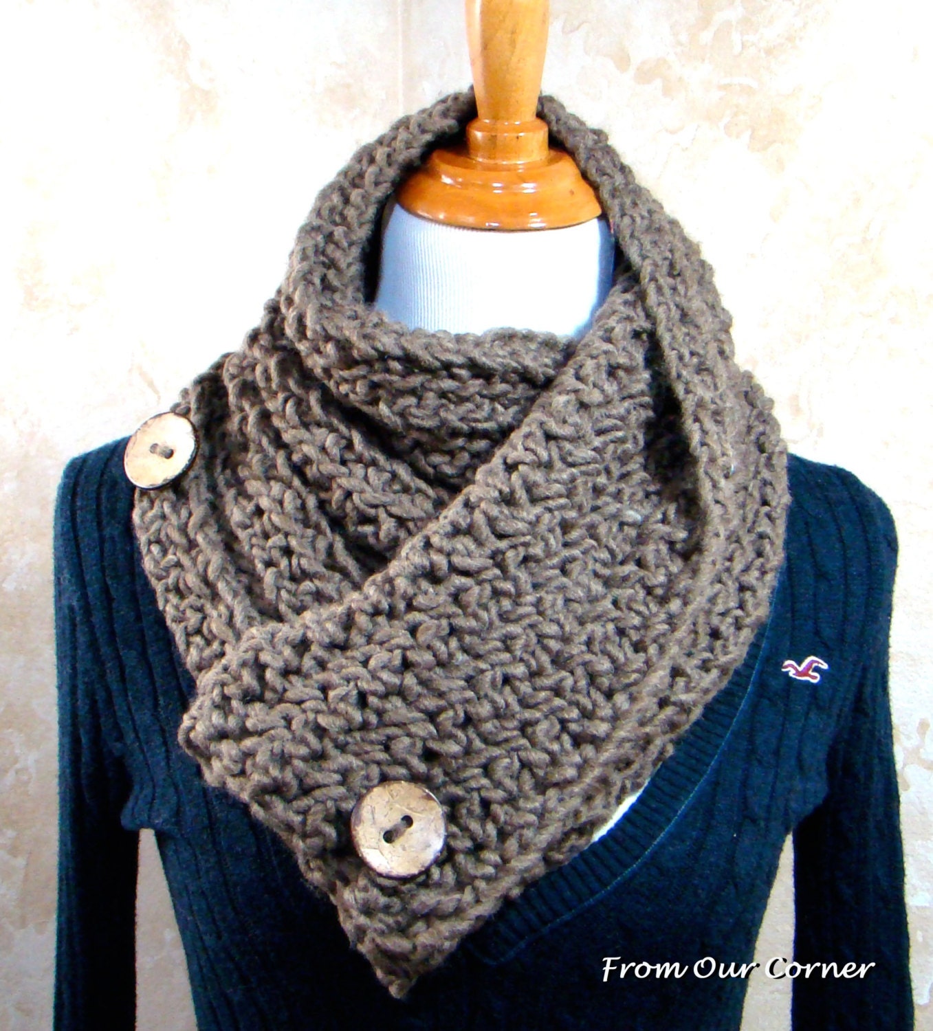 Mother's Gift Crochet Scarf 3 Button Scarf Wrap Cowl