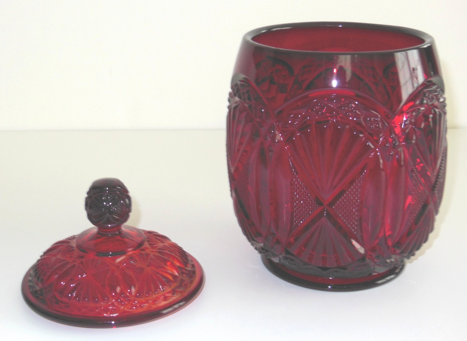 Vintage Ruby Red Glass Biscuit Jar With Lid