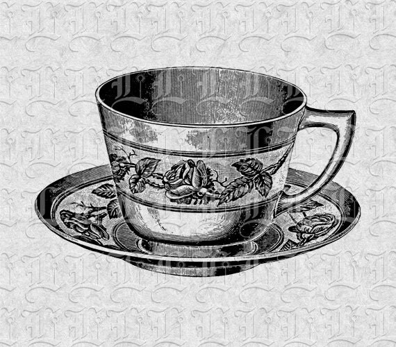 English Porcelain Tea Cup and Saucer Vintage Illustrations
