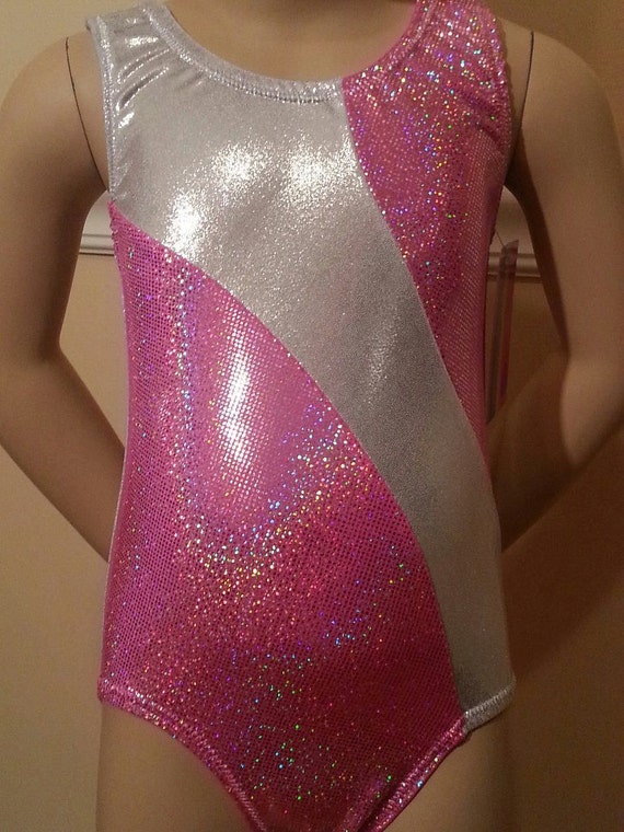 Super Cute White Shimmer And Hot Pink Sparkle Leotard Girls 