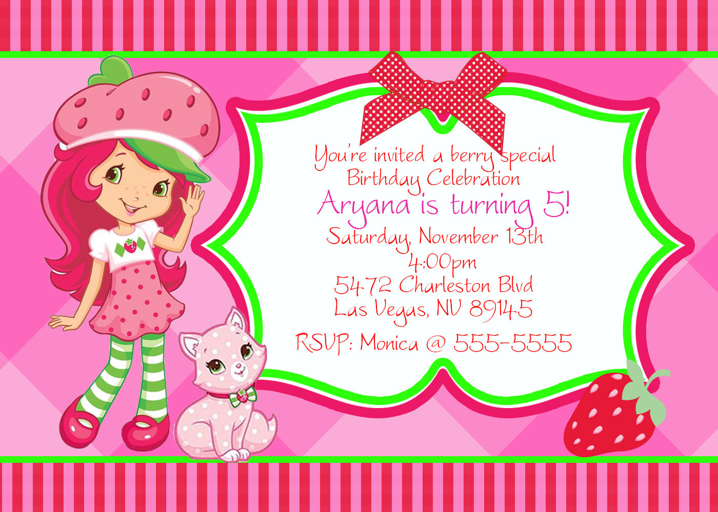 Strawberry Shortcake Personalize Invitations Digital File or