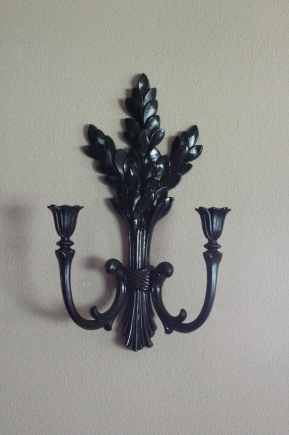 Black Candle Sconce Black Candle Holder. Upcycled Home Decor