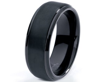 Black Tungsten Ring Yellow Gold Wedding Band Ring by GiftFlavors