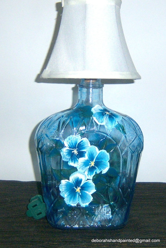 Items similar to Crown Royal Bottle Lamp Blue White ...