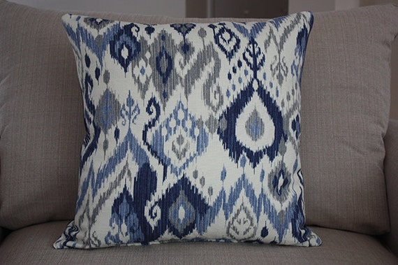 Blue Ikat Pillow Cover 20x20 Off White Blue and by EastEndSaje