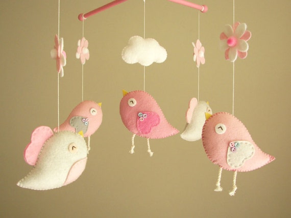 Baby krippe mobile mobile vogel filz mobile von feltnjoy auf etsy