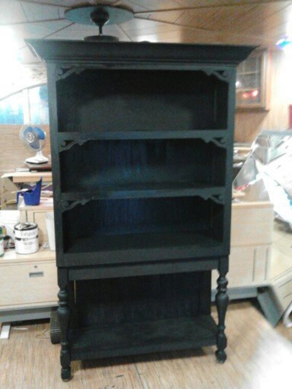 Shabby chic Hutch / bookcase painted black and distressed on