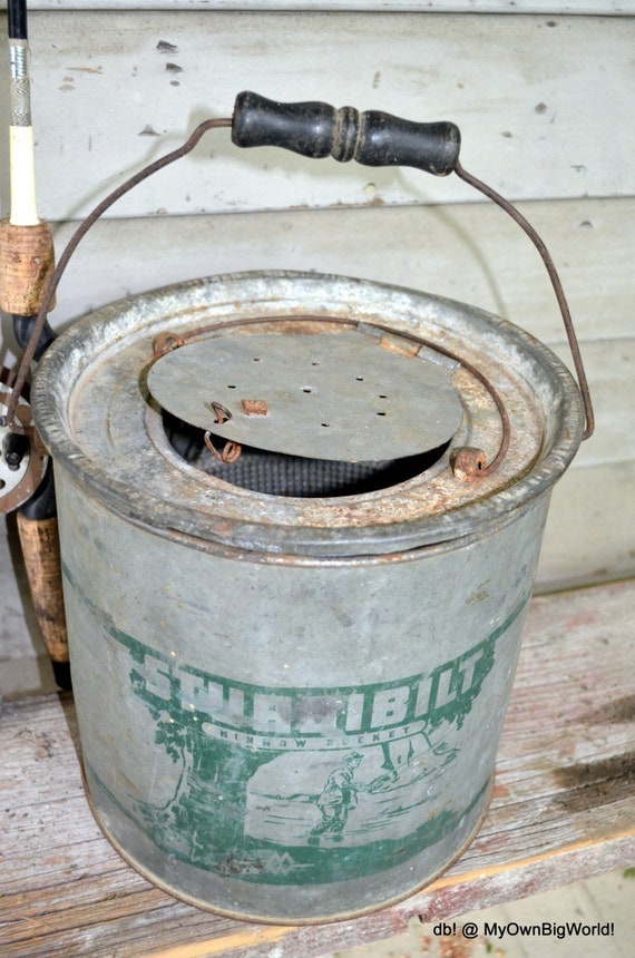 Vintage Bait Bucket Metal Old Minnow Bucket by OurOwnBigWorld