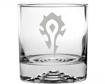 World of Warcraft Horde Etched Rocks Glass Personalized WoW