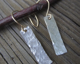 Hammered Silver Earrings, Medium Long Silver Earrings, Hammered Jewelry, Gold Earwires
