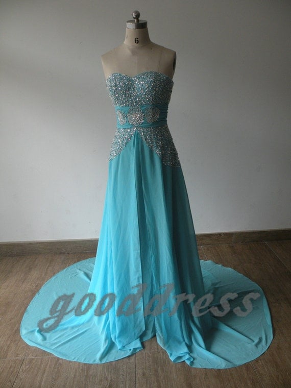 2013 New Arrival Sky Blue Beaded Sequin Chiffon by gooddress