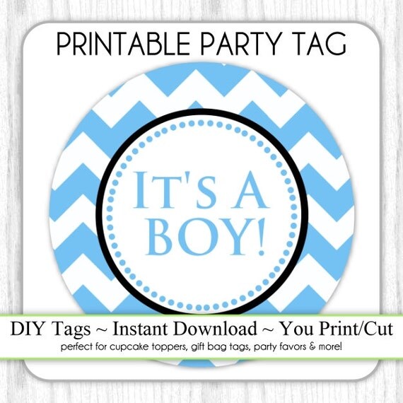 It's A Boy Baby Shower Printable Party Tag Blue Chevron