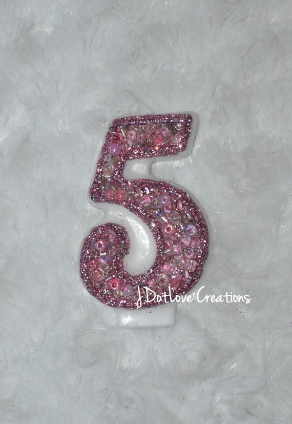 Sparkly Number Five 5 Pink Birthday Candle