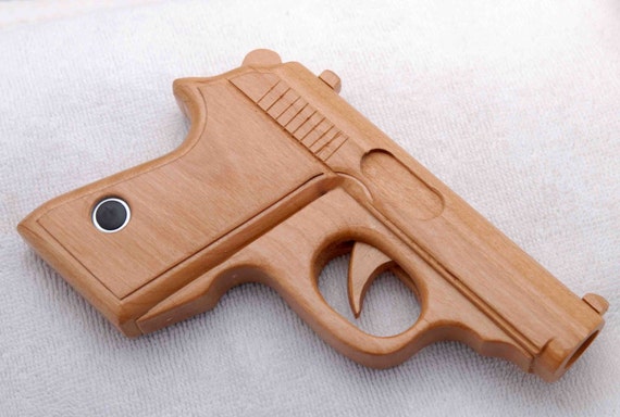 Hand-made wooden toy gun to scale Walther PPK moving trigger