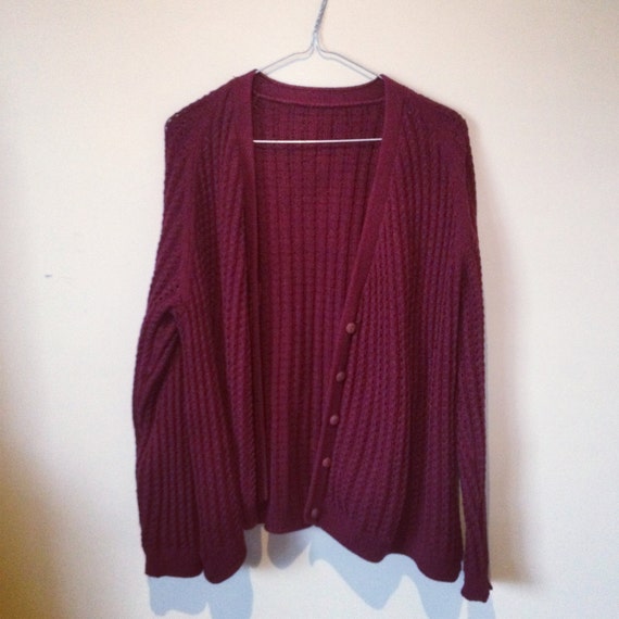 VINTAGE indie grunge maroon knitted oversized 90s cardigan