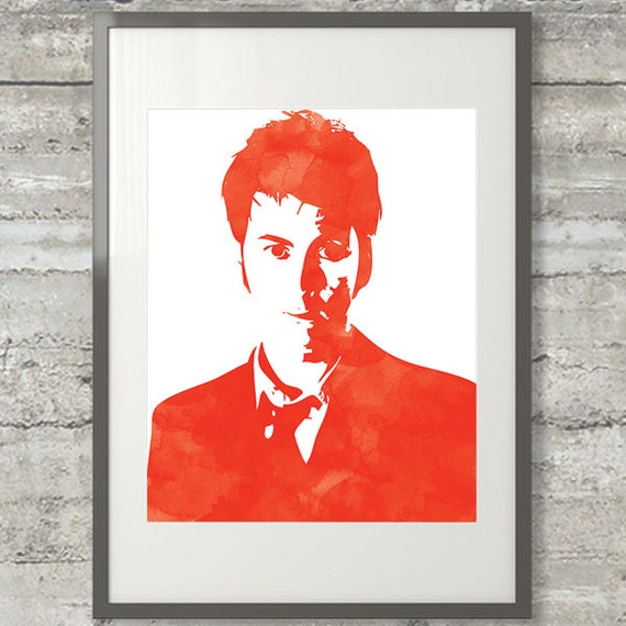 10th Doctor Who Watercolor Stencil Style David Tennant