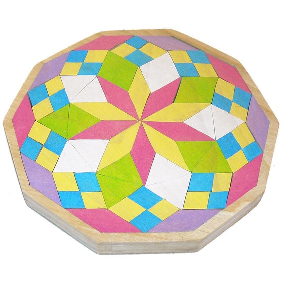 Mosaic Wooden Mandala Puzzle - Waldorf Toy -   Diamonds