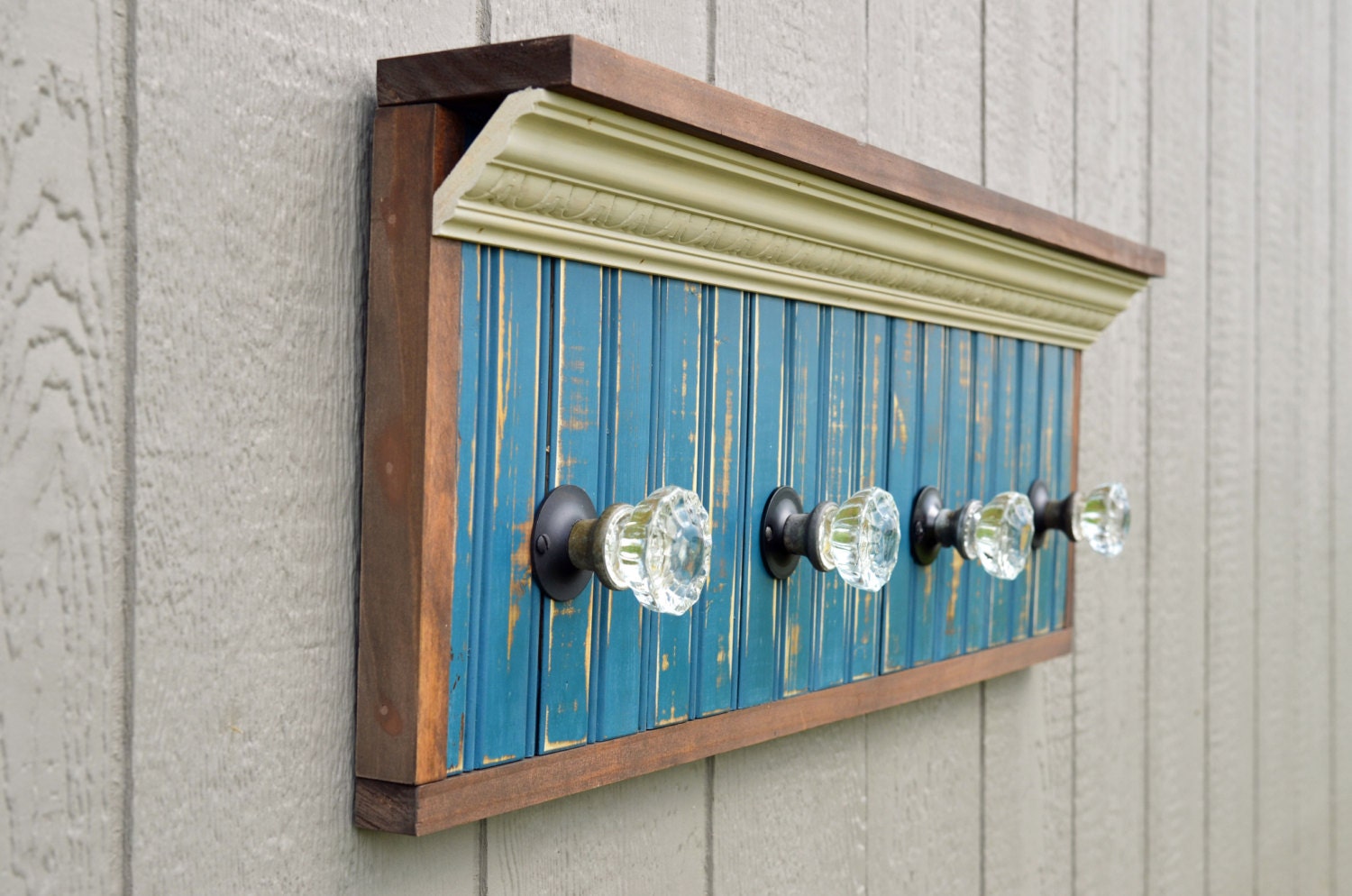 Rustic Style Coat Rack with Antique Glass Door Knobs