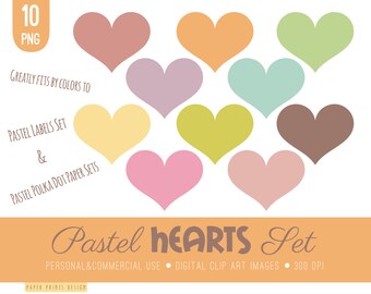 10 hearts clip art, hearts clipart, pastel clipart, pastel clip art, pastel hearts set, clip art hearts, love clipart, love clip art