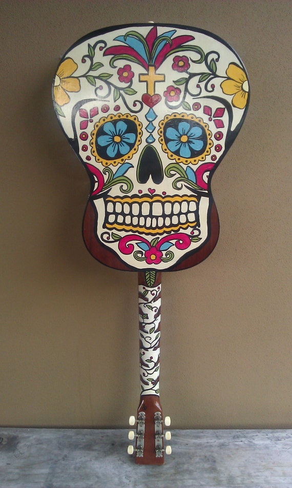 Unique Original Hand Painted Guitar: Sugar Skull