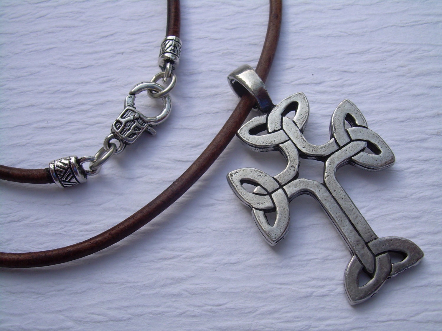 Celtic Cross Necklace Leather Necklace Pendant Cross