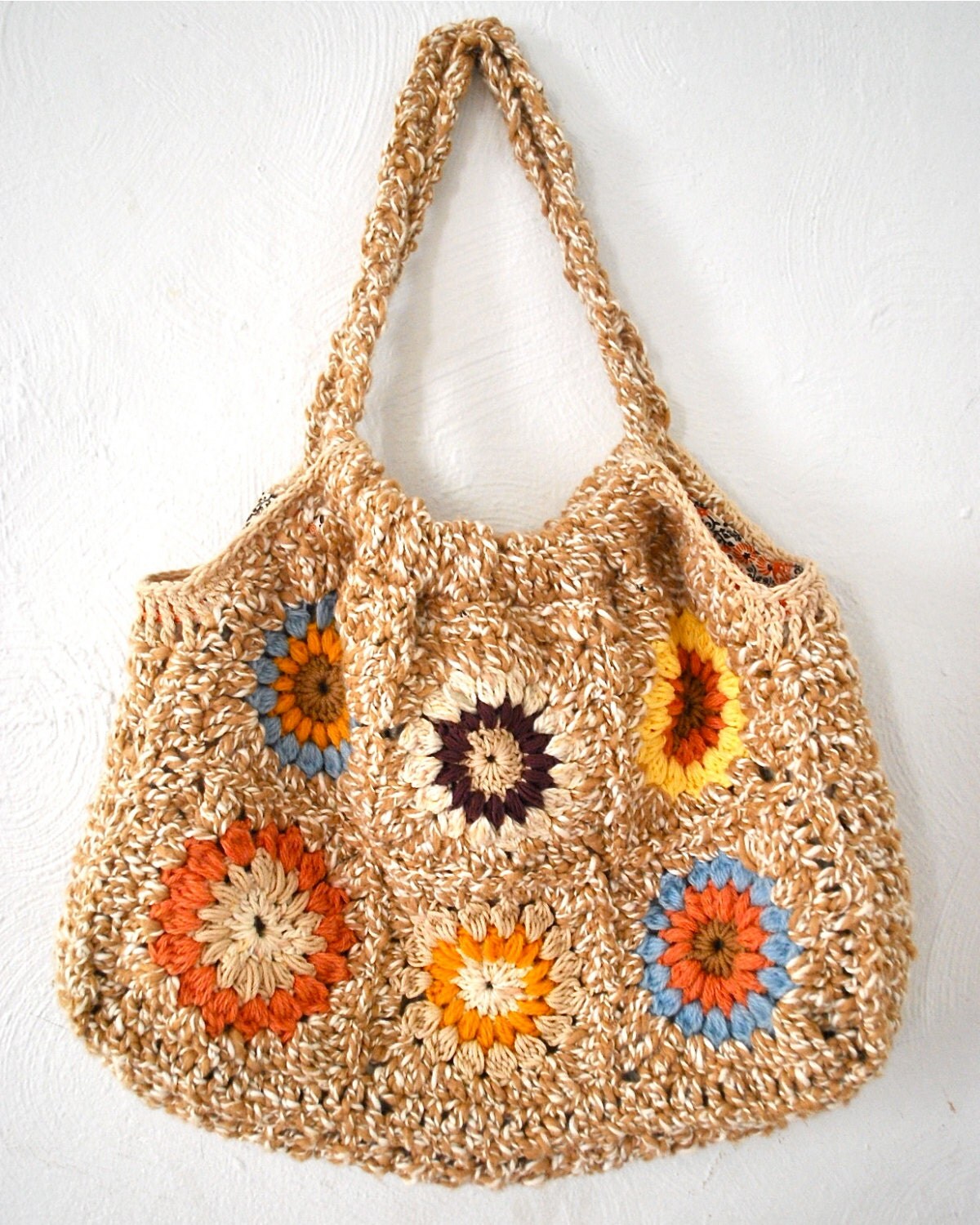 Bohemian Hippie Organic Cotton Crochet Bag Purse Handmade