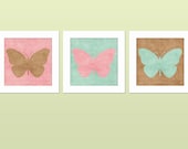 Set of 3 8x8 or 8x10 Nursery Art Prints, Butterfly, Butterflies - Nursery/Children's Art Print - 8 x 8 or 8 x 10 in. NAPS1: Butterflies1