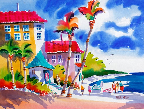 Beach Watercolor Tropical Print 5 x 7 8 x 10 11 x 14