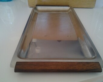 Danish stainless steel and teak serving tray