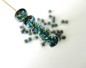 10 x 6x9mm Sea Green With Black Swirls Czech Glass Beads, Quadries Beads, Fire Polished Beads, Czech Picasso Beads QUA0002