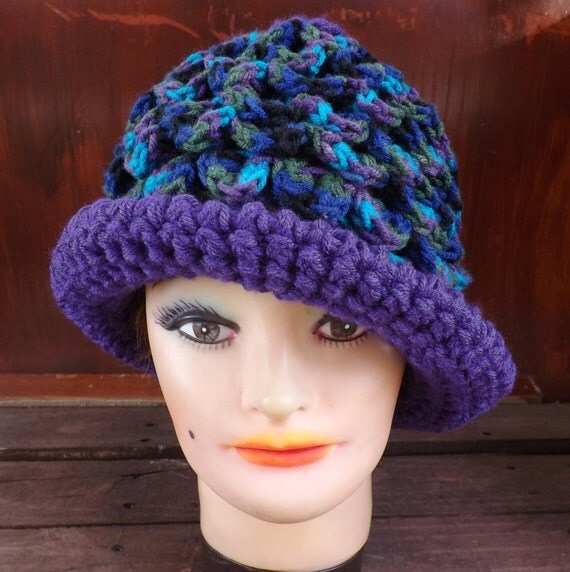 CROCODILE Stitch Hat, Crochet Cloche Hat, Womens Hat Trendy, Crochet Hat for Women, Wide Brim Hat Women, Purple Hat, Peacock Hat