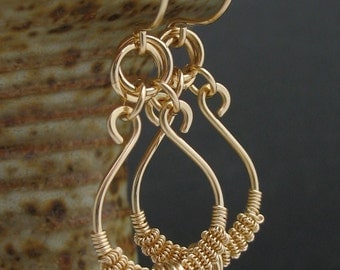 Solid 14k Gold Wire Wrapped Earrings, Real Gold Earrings, Real Gold Wire Wrapped Jewelry, 14k Gold Earrings, 14k Gold Wire Jewelry
