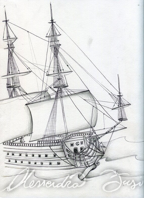 The ship Original drawing by alessandrafusi on Etsy