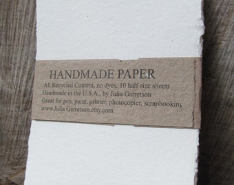 Handmade Paper from upcycled White cotton T-shirts, Eco- Friendly and Archival, 8 1/2 x 5.5 inches-Recycled Handmade Paper