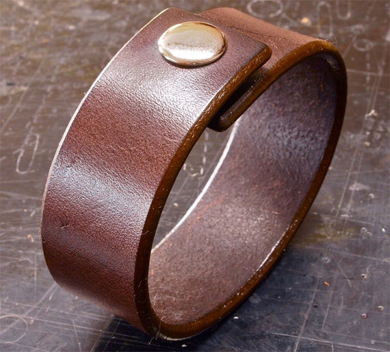 Brown Leather cuff wristband American bridle leather bracelet 1 inch wide slick edges Handmade for YOU in NYC by Freddie Matara